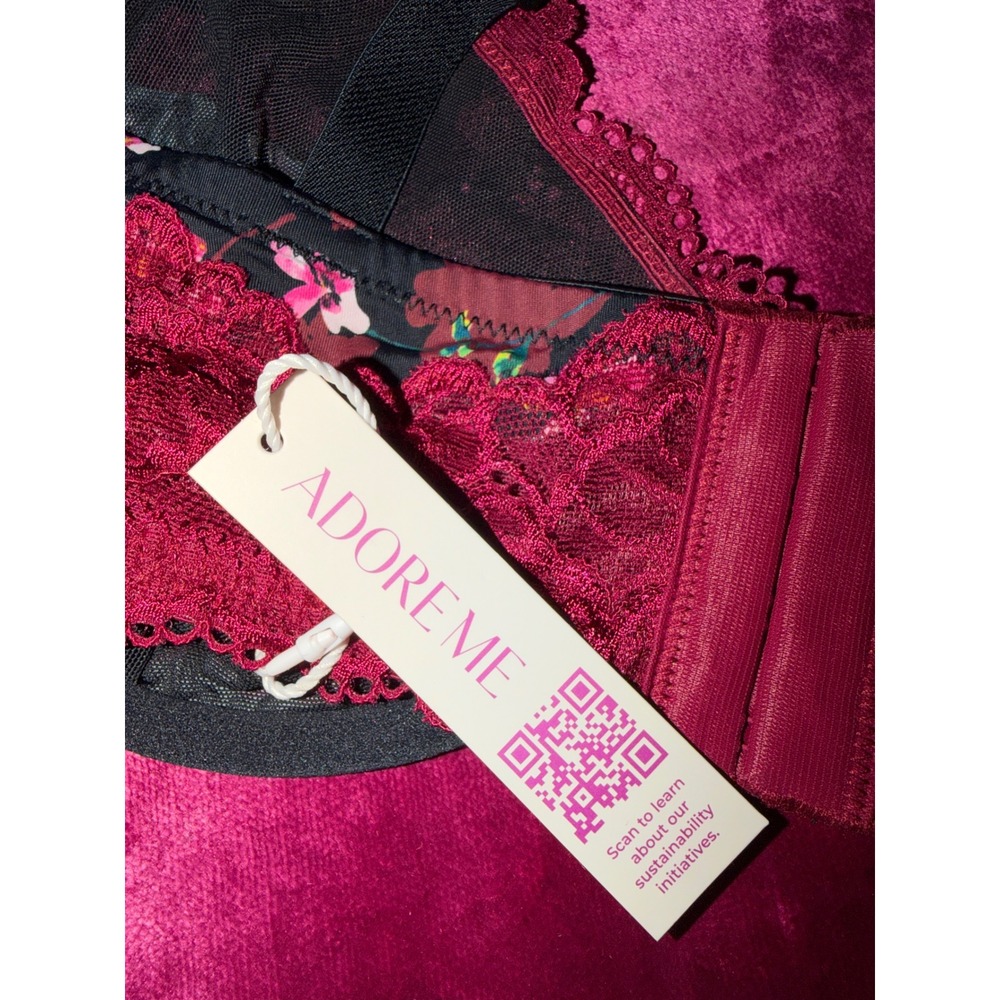 Adore Me Floral Lace Underwire Bra Burgundy Black Pink 40DD BOG-BR-13329-PLU - Picture 5 of 5